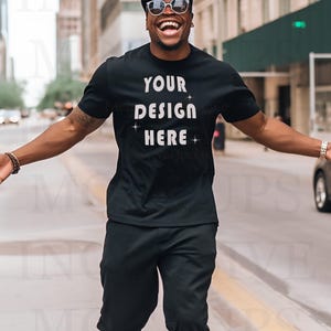 Black Model Mockup | Black Bella Canvas 3001 Mockup | Black Male Model Mockup | African American Mockup  | Diverse Mockups Inclusive | Urban