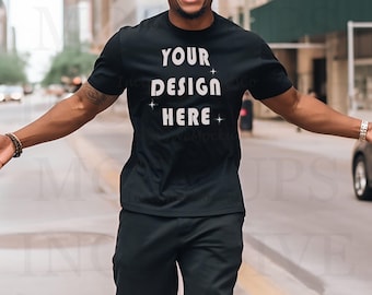 Black Model Mockup | Black Bella Canvas 3001 Mockup | Black Male Model Mockup | African American Mockup  | Diverse Mockups Inclusive | Urban