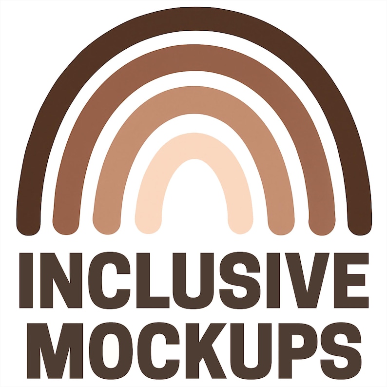 a rainbow-colored design with the text "INCLUSIVE MOCKUPS" below it.