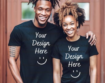 Black Couple Mockup, Black Bella Canvas 3001 Mockup T-Shirt, Black Couple Model Mockup, Black Shirt Mockup, Lifestyle, African American Tees