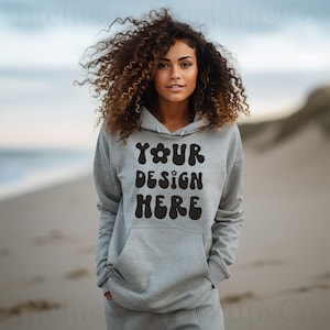 Gildan 18500 Sport Grey Hoodie Mockup Black Model Mockup Black Girl Mockup Gildan Hoodie Mockup Gray Hoodie Mockup Hooded Sweatshirt Mockup