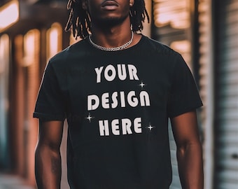 Black Model Mockup | Bella Canvas 3001 Mockup | Black Male Model Mockup | African American Mockup Black T-Shirt | Diverse Mockups Inclusive