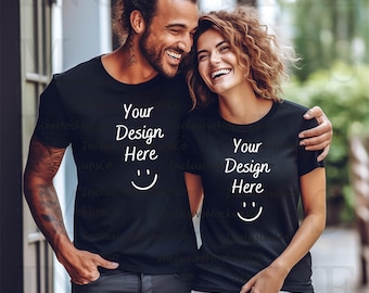 Couple Mockup, Black Bella Canvas 3001 Mockup for Couples, Black Shirt Mockup, Couples T-Shirt Mockup, Valentine's Day Engagement Shirt