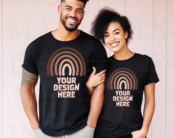 Black Couple Mockup, Black Bella Canvas 3001 Mockup Tshirt, Black Couple Model Mockup, Black Shirt Mockup, Lifestyle, African American Tee