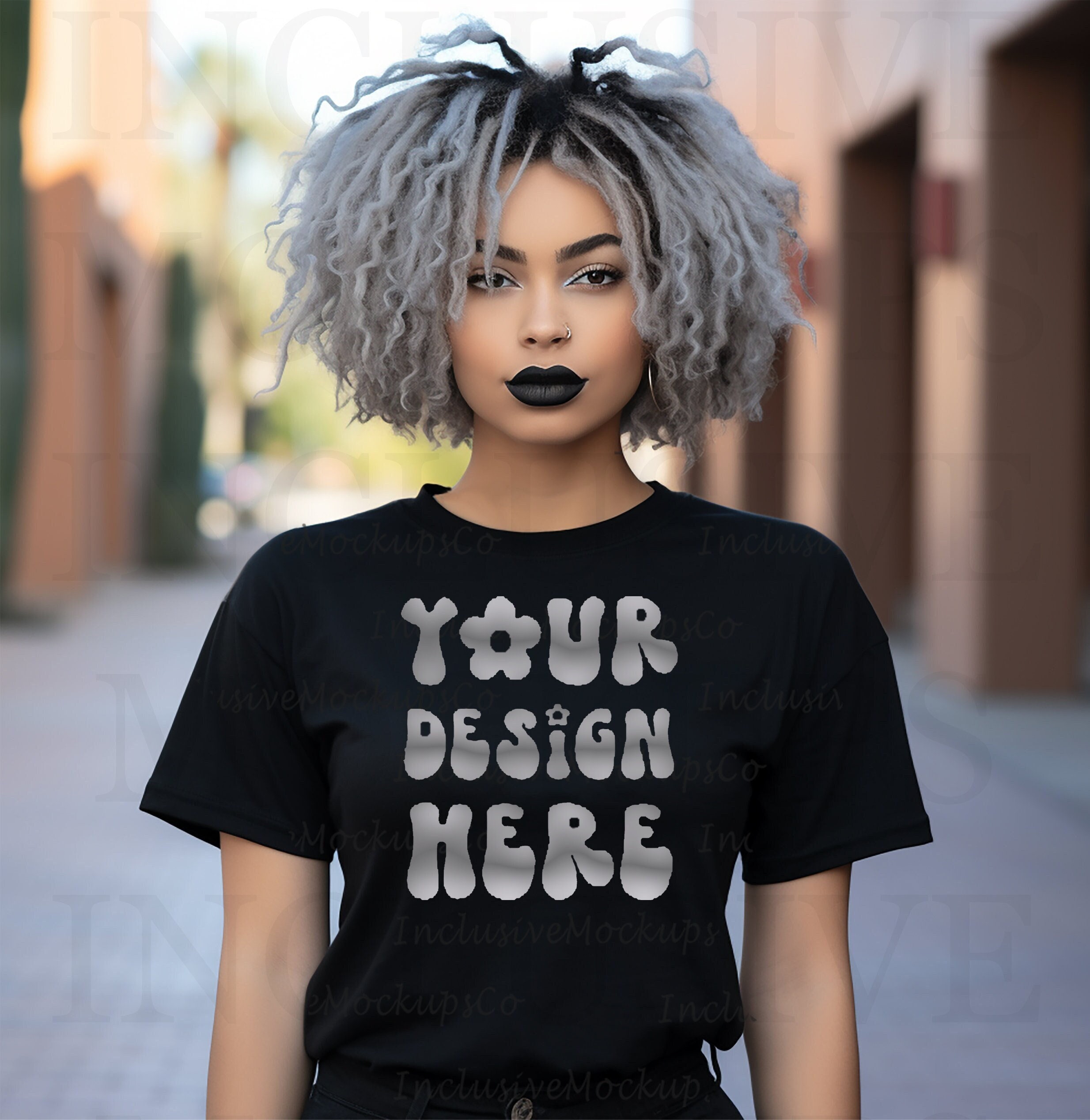Black Model Mockup, Goth Clothing Mockup T-shirt Plus Size, Black Bella  Canvas 3001 Mockup, Goth Girl Black Model Mockup Black Girl Mockup 