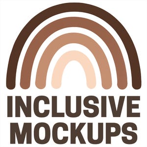 a rainbow-colored design with the text "INCLUSIVE MOCKUPS" below it.