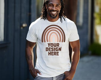 Gildan 5000 Mens Mockup White Tshirt Mockup 5000 Gildan Male Model Mock Up Gildan Shirt White Black Model Mockup Bundle African American Man