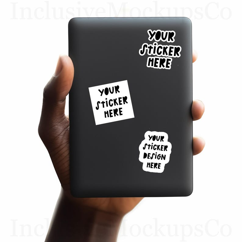 Kindle Sticker Mockup Black Hands Holding Sticker Mockup Bundle Black Model Mockup Decal Mockup Canva Sticker Mock Up PNG JPG Kindle Mockup image 1