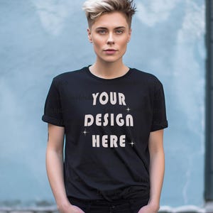 Nonbinary Model Mockup | Black Bella Canvas 3001 Mockup | Nonbinary Pride Shirt | Enby Shirt | LGBTQIA+ Mockup | Genderfluid | Agender