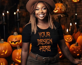 Black Model Mockup, Witchy Halloween T-Shirt Mockup, Black Shirt Mockup, Halloween Shirt SVG Mock Up, Black Shirt Halloween T-Shirt