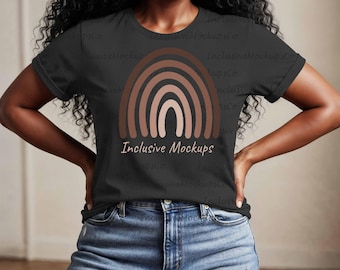 Black Bella Canvas 3001 Mockup Black Woman Mockup Model Black BC3001 Boho Mockup Black 3001 Mock Female Model Mockups Tee Black Shirt Mockup
