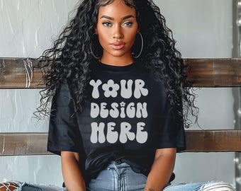 Black Comfort Colors 1717 Mockup Black Model Mockup Black Comfort Colors Mockup Black T-Shirt Mockup 1717 Mockup Bundle Comfort Colors Boho