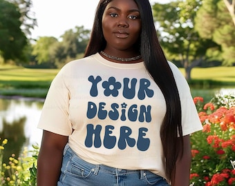Comfort Colors 1717 Ivory Mockup Plus Size Mockup Black Girl Mockup Woman Ivory Comfort Colors Mockup C1717 Ivory Tshirt Mockup Shirt Canva