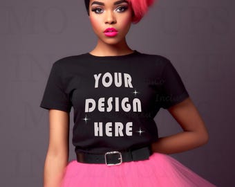 Black Model Mockup | Bella Canvas 3001 Mockup Black | African American Woman Mockup | Black Woman T-Shirt Mockup | Aesthetic Mock Up Tutu