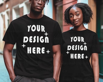 Black Couple Mockup, Black Bella Canvas 3001 Mockup, Black Couple Model Mockup, Black Shirt Mockup, Lifestyle Mockup, African American
