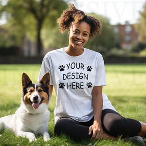 Black Model Mockup, Dog Mom Shirt Mockup, White Bella Canvas 3001 Mockup, Dog Tshirt Mock Up, Dog Lover Shirt Mockup, Black Woman Mock Up image 1