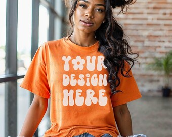 Bright Orange Comfort Colors Mockup Black Model Mockup Comfort Colors Bright Orange Mockup Orange Comfort Color Mockup 1717 Mockup Bundle