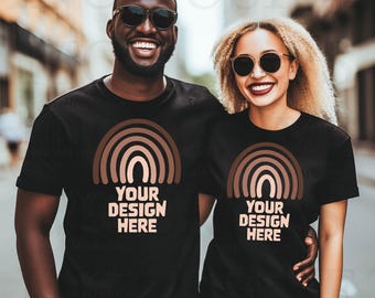 Black Couple Mockup, Black Bella Canvas 3001 Mockup, Black Couple Model Mockup, Black Shirt Mockup, Lifestyle Mockup, African American