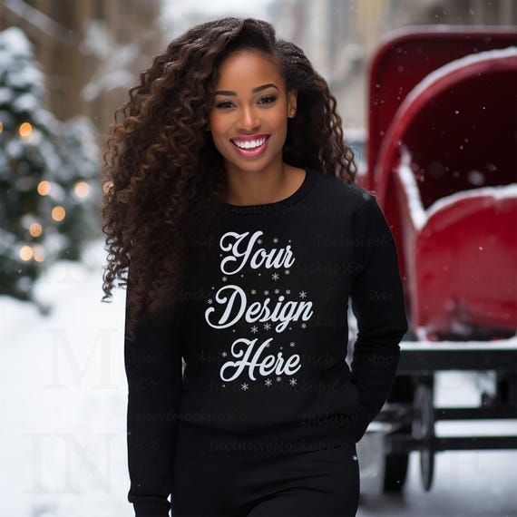 Black Model Mockup Gildan 18000 Mockup Black Gildan Sweatshirt Mockup Bundle Christmas Mockup Gildan Mockup Black Girl Mockup Black Winter