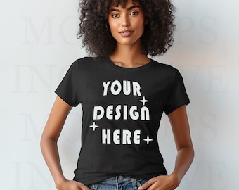 Black Model Mockup | Bella Canvas 3001 Mockup Black | African American Woman Mockup | Black Woman T-Shirt Mockup | Aesthetic Mockup