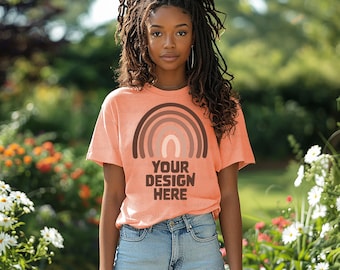 Comfort Colors Peachy Mockup Black Model Mockup Peach Comfort Colors 1717 Peachy Comfort Color Peach Tshirt Mockup Shirt Comfort Colors Mock