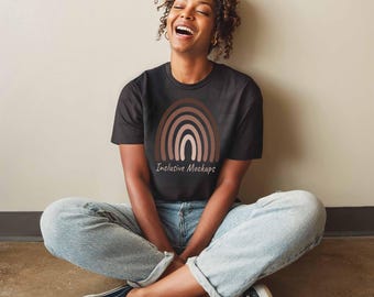 Black Bella Canvas 3001 Mockup Black Woman Mockup Model Black BC3001 Boho Mockup Black 3001 Mock African American Mockups Black Shirt Mock