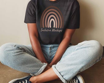 Black Bella Canvas 3001 Mockup Black Woman Mockup Model Black BC3001 Boho Mockup Black 3001 Mock African American Mockups Black Shirt Mock