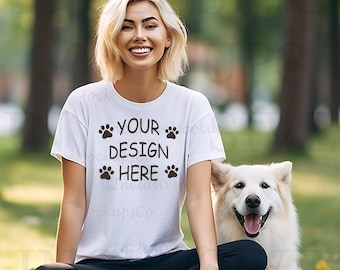 Dog Mom Shirt Mockup, White Bella Canvas 3001 Mockup, Dog Tshirt Mock Up, Dog Lover Shirt Mockup, Black Woman Mockup, Rescue Dog Tshirt Mock