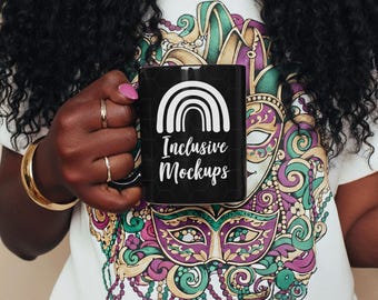Black Ceramic Mug Mockup | 11oz Black Mug Mockup Black Coffee Mug Mockup | Canva Mockup | Black Woman Mockup People | Digital Download PNG