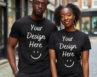 Black Couple Mockup Black Bella Canvas 3001 Mockup Black Model Mockup African American Mockups Black People Mockups Couples Black T-Shirt