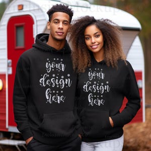 Black Couple Shirt Mockup Black Gildan 18500 Hoodie Black Couple Mock Up Matching Couple Shirts Mockup Camping Hoodie Mockup Bundle Hoodies