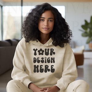 Sand Gildan 18500 Mockup Gildan Hoodie Black Model Mockup Sand Sweatshirt G18500 Fall Mock Up Bundle Aesthetic Mockup Black Girl Mockup Tee
