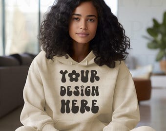 Sand Gildan 18500 Mockup Gildan Hoodie Black Model Mockup Sand Sweatshirt G18500 Fall Mock Up Bundle Aesthetic Mockup Black Girl Mockup Tee