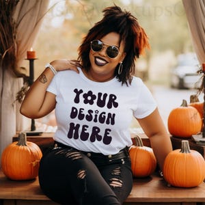 Black Model Mockup White Bella Canvas 3001 Mockup Bundle Plus Size Woman Halloween T-Shirt Mockup Halloween Shirt Plus Size T-Shirt Mockups