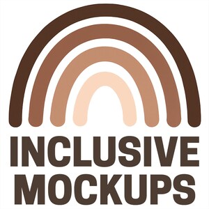 a rainbow-colored design with the text "INCLUSIVE MOCKUPS" below it.