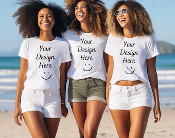 3 Black Women Group Tshirt Mockup, White Shirt Mockup Friends T-Shirt Mock Up, Bachelorette Mockups, Black Model Mock Up, African American
