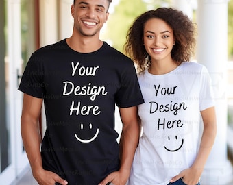 Black Couple Mockup, Black Bella Canvas 3001 Mockup T-Shirt, White Bella Canvas Shirt Mockup, Black Couple Model Mockup, Black Shirt Mockup