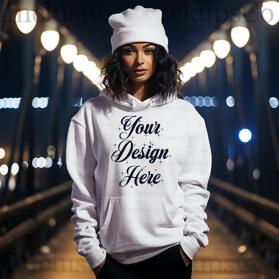White Gildan 18500 Mockup White Gildan Hoodie Mock Up White Hoodie Mockup Bundle Latina Mockup Diverse Mockups Mexican Hispanic Model Mockup