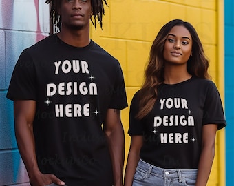 Schwarzes Model-Mockup | Bella Canvas 3001 Mockup | Schwarzes Paar-Mockup | Afroamerikanische Models | Valentinstag-Mockup | Verlobungs-Mockup