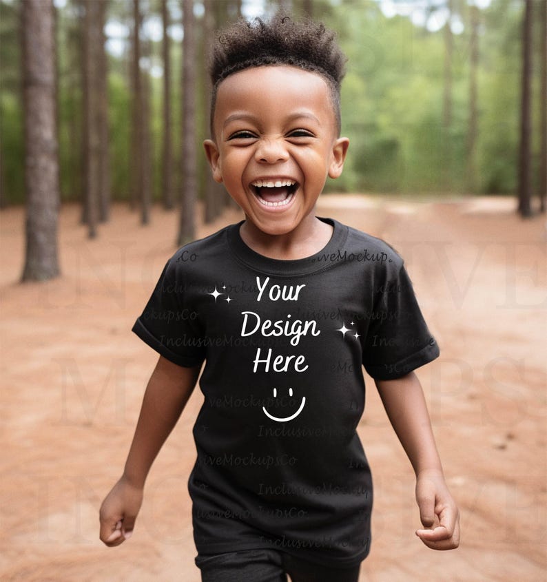Little Black Boy Mockup, Black Bella Canvas 3001 Child Mockup, Kid Tshirt Mockup, African American Mock Up, Kids Black Shirt Mockup, Outdoor imagen 1