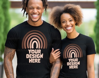 Black Couple Mockup Black Bella Canvas 3001 Mockup Black Model Mockup African American Mockups Black People Mockups Couples Black T-Shirt