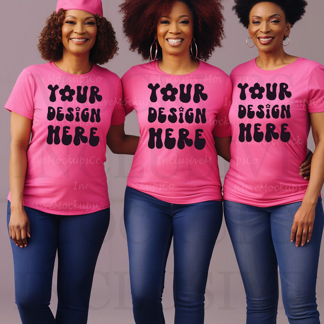 3 Black Women Group Tshirt Mockup Charity Pink Bella Canvas 3001 Mock 3-black-women-group-tshirt-mockup-charity-pink-bella-canvas-3001-mock