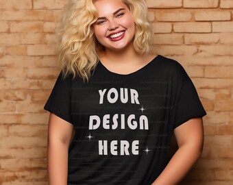 Plus Size Mockups | Black T-shirt Mockup | Diverse Mockup | Inclusive Mockups | Curvy Model | Plus Size Model | Grunge Mockup | Full Figure