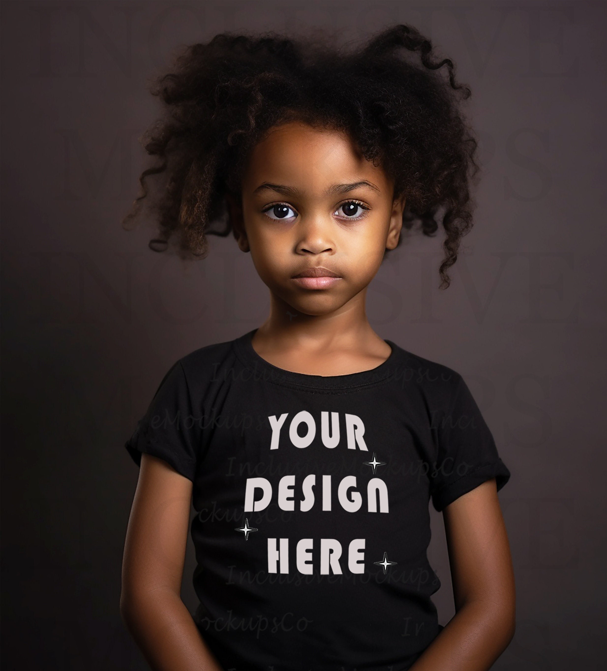 Little Black Girl Mockup | Black Bella Canvas 3001 Child Mockup | KidS Tshirt Mockup | Black Model Mockup 3001Y | Kids Black Shirt Mock up