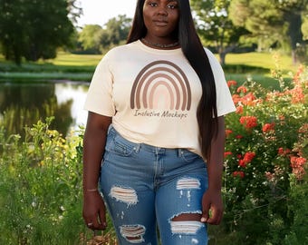 Comfort Colors 1717 Ivory Mockup Plus Size Mockup Black Girl Mockup Woman Ivory Comfort Colors Mockup C1717 Ivory Tshirt Mockup POD Mockups