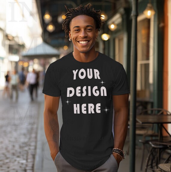 Black Model Mockup, Black Bella Canvas 3001 Mockup, Black Male