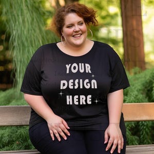 Plus Size Mockup | Black Bella Canvas 3001 Mockup | Outdoor Mock Up | Plus Size Model Mockup Black | Diverse Inclusive Mockup | Lifestyle