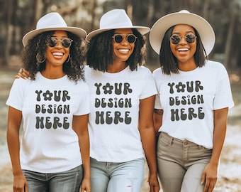 3 Black Women Group Tshirt Mockup, White Shirt Mockup Friends T-Shirt Mock Up, Bachelorette Mockups, Black Model Mock Up, African American