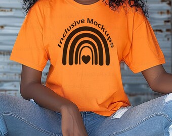 Bright Orange Comfort Colors Mockup Bright Orange Black Model Mockup C1717 Comfort Color Orange Tshirt Mockup 1717 Orange Black People Mocks