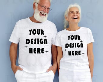 Senior Couple Shirt Mockup | White Bella Canvas 3001 Mockup T-Shirt | Grandma Mockup | Grandpa Mockup | Grandparents | Senior Mockup | Mom